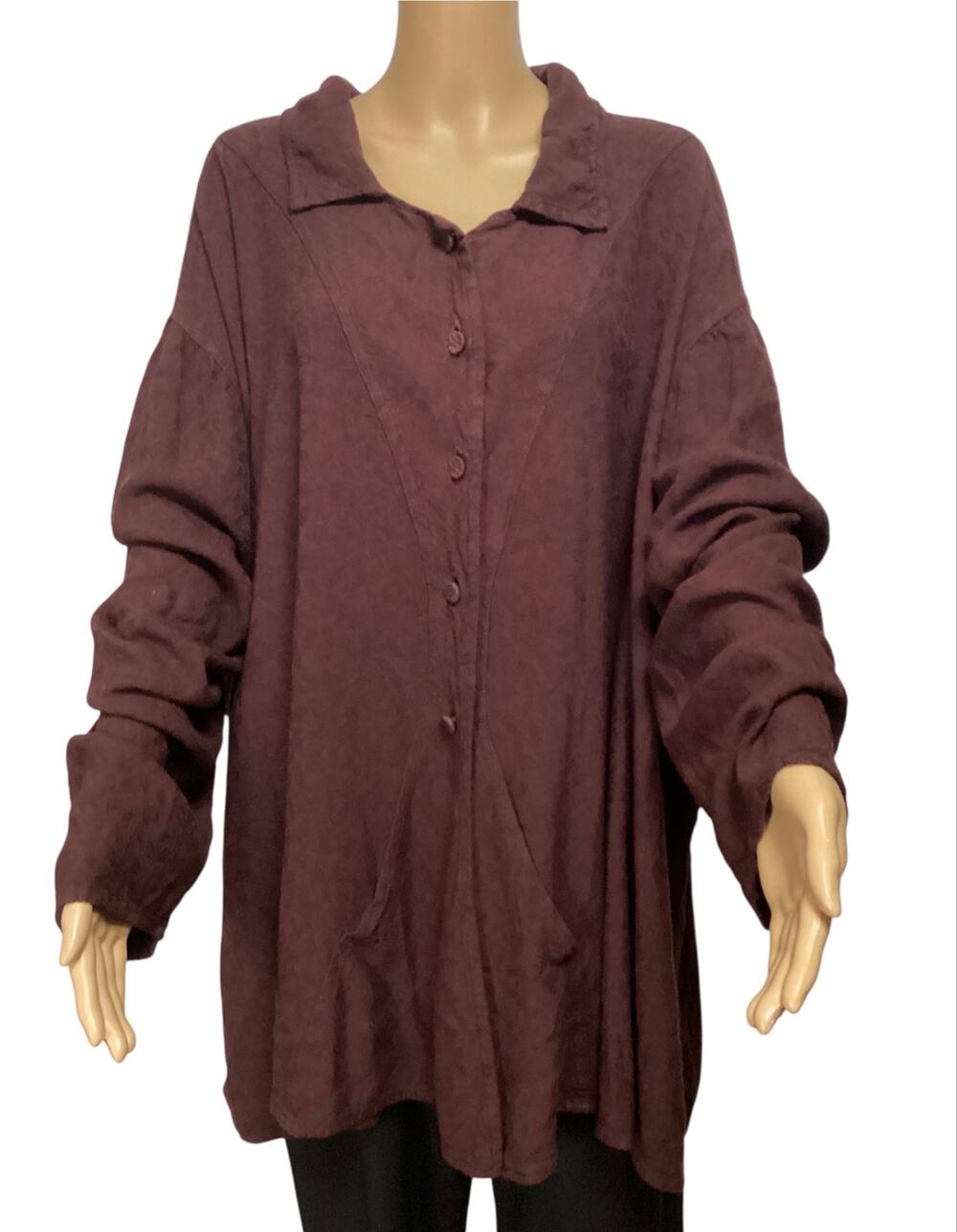 VTG FLAX by Jeanne Engelhart Dark Brown Rayon Tunic Top Oversized Lagenlook sz M